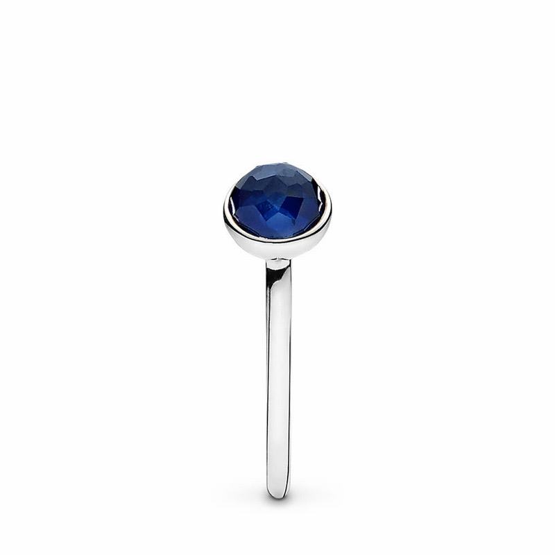 Pandora September Droplet Ring Ireland - Sterling Silver/Blue/Synthetic Sapphire - 230769RBG